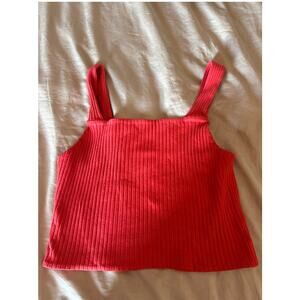 American Eagle AE Ribbed Tank Top Coral Pink Square Neck Cropped Knit Small